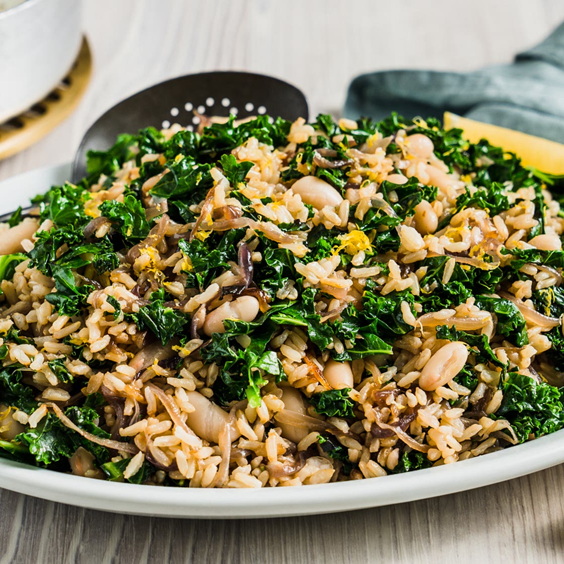 Caramelised onion & kale rice
