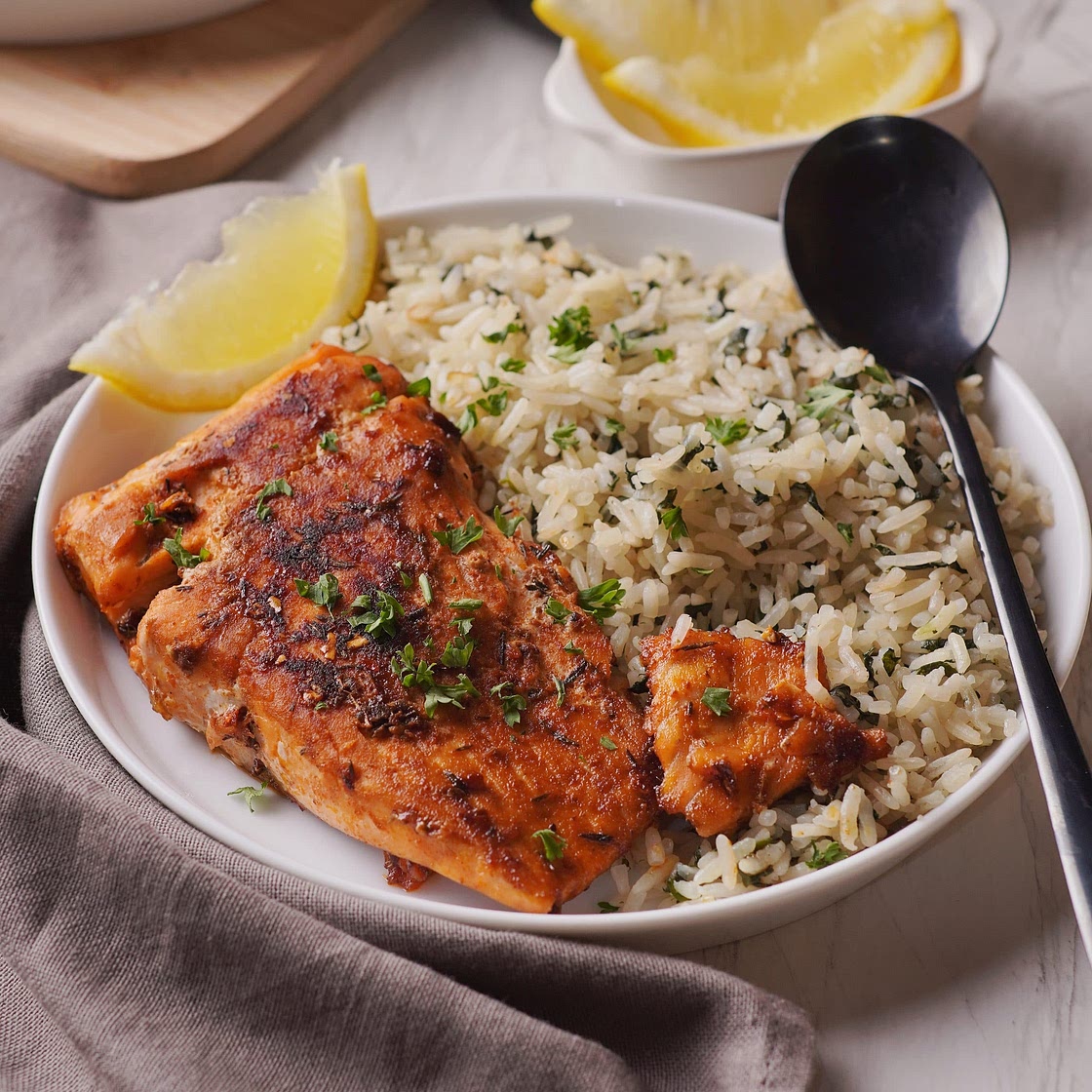 Simple Blackened Salmon With Spinach Rice