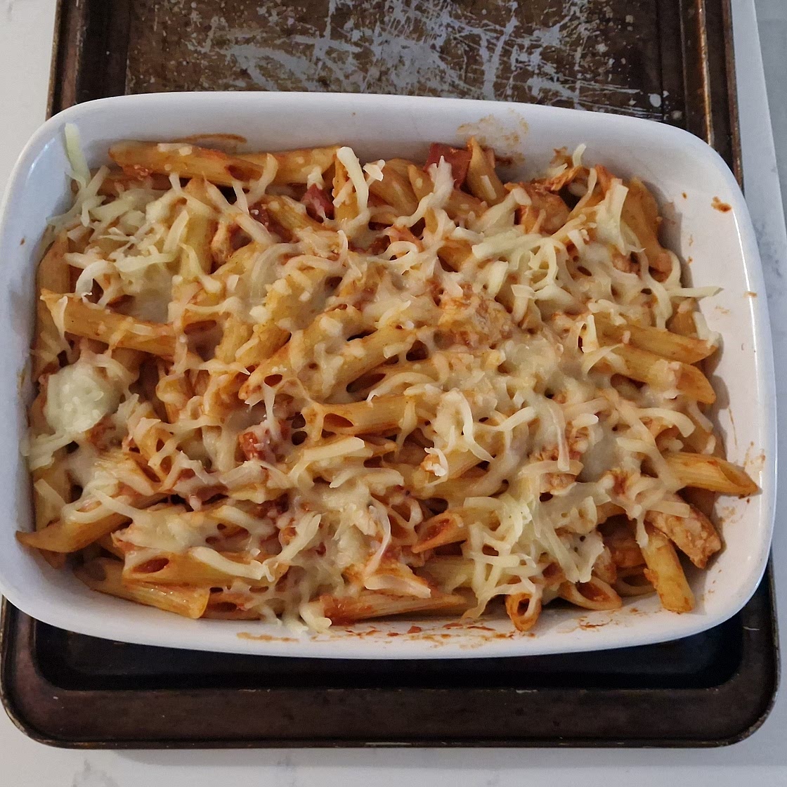 Chicken, Tomato and Mozzarella Pasta Bake
