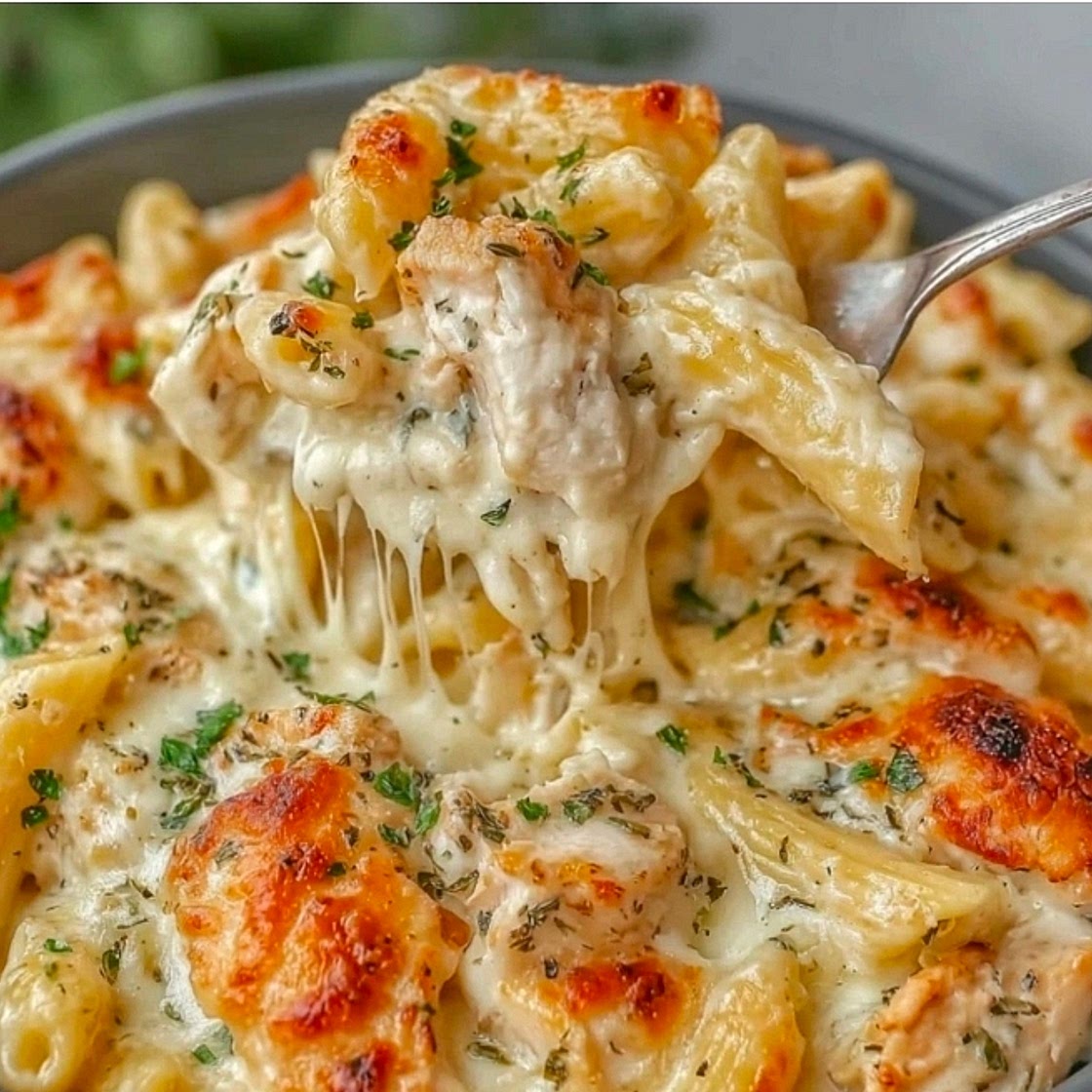 Creamy Garlic Boursin Chicken Pasta Bake