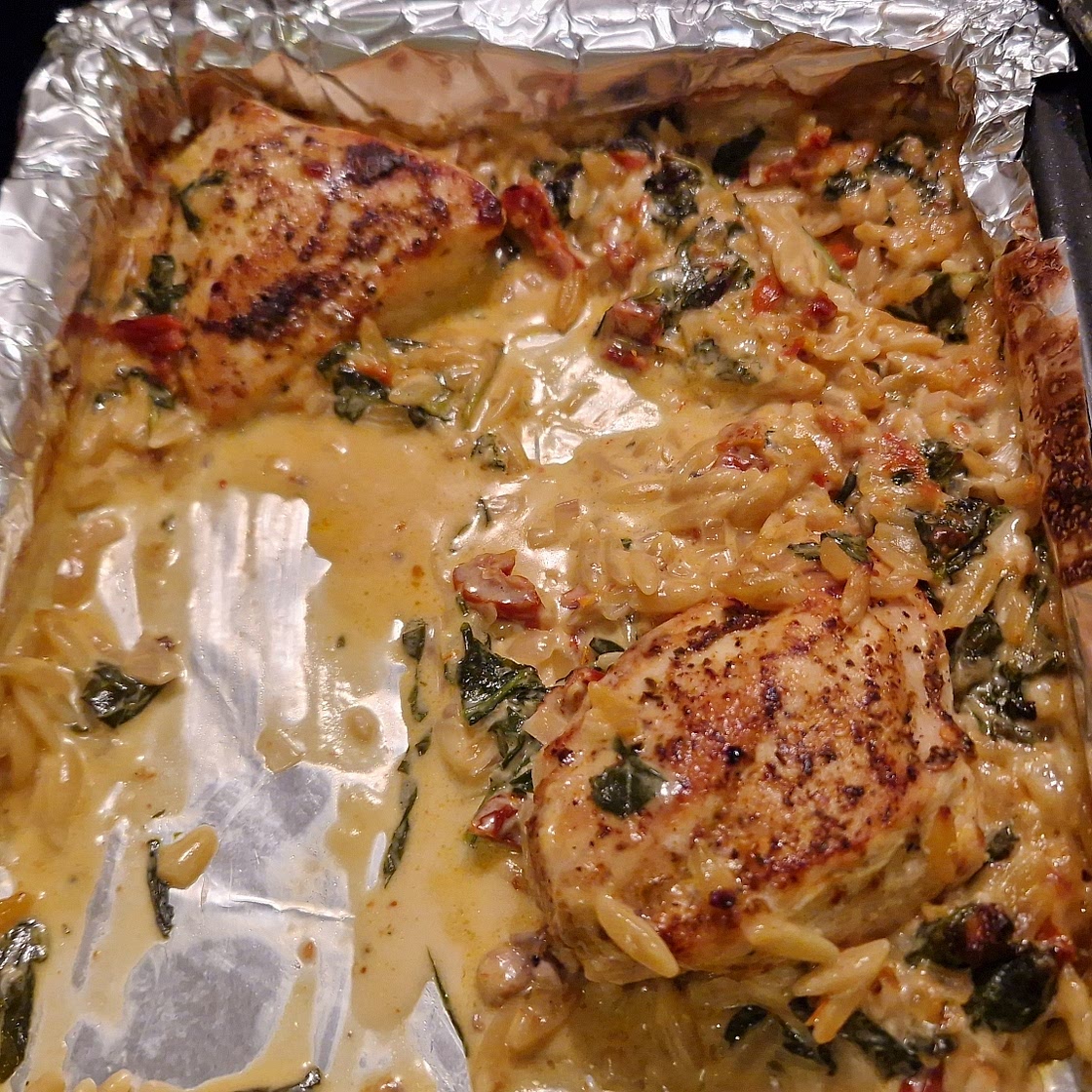 One Skillet Creamy Sun-Dried Tomato Chicken and Orzo
