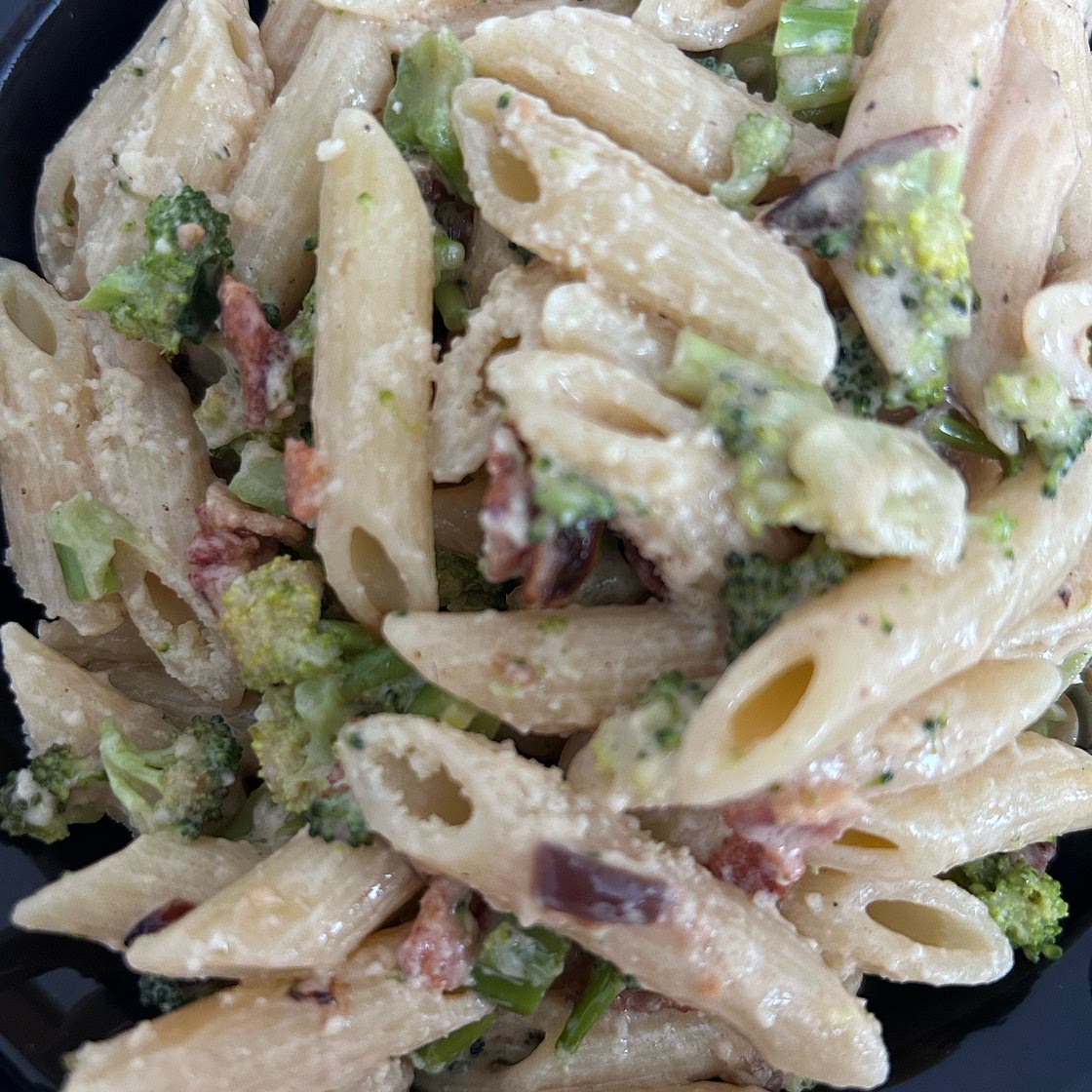 Creamy bacon broccoli penne (low salt low carb)