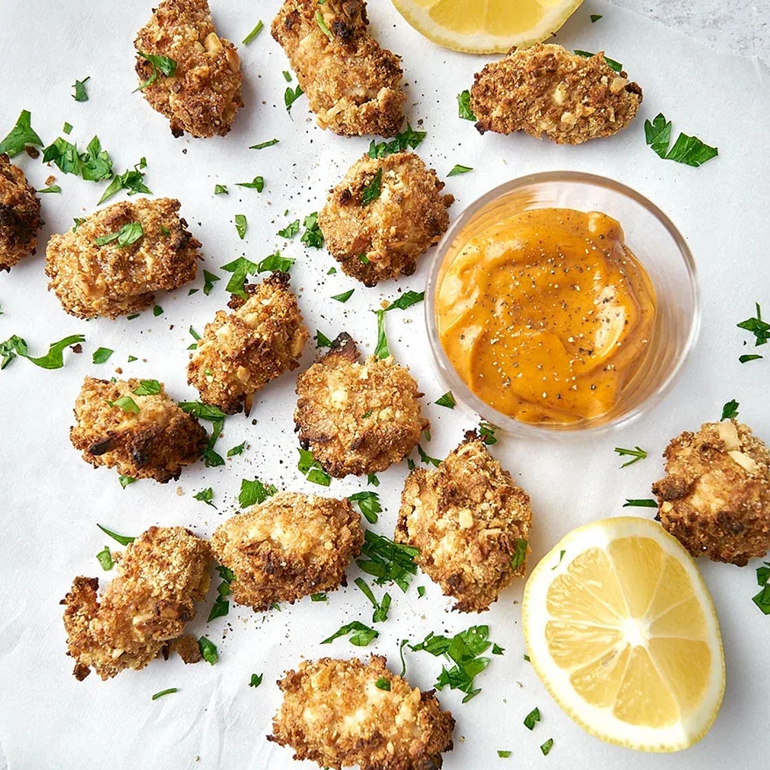 Crunchy Keto Popcorn Chicken with Spicy Chipotle Aioli