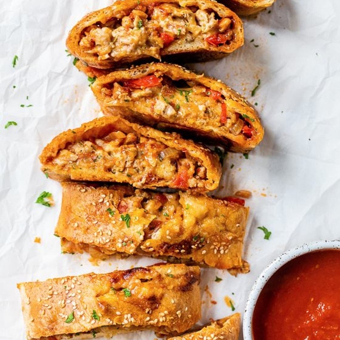 Sausage, Pepper and Onion Stromboli (Stuffed Sausage Bread)