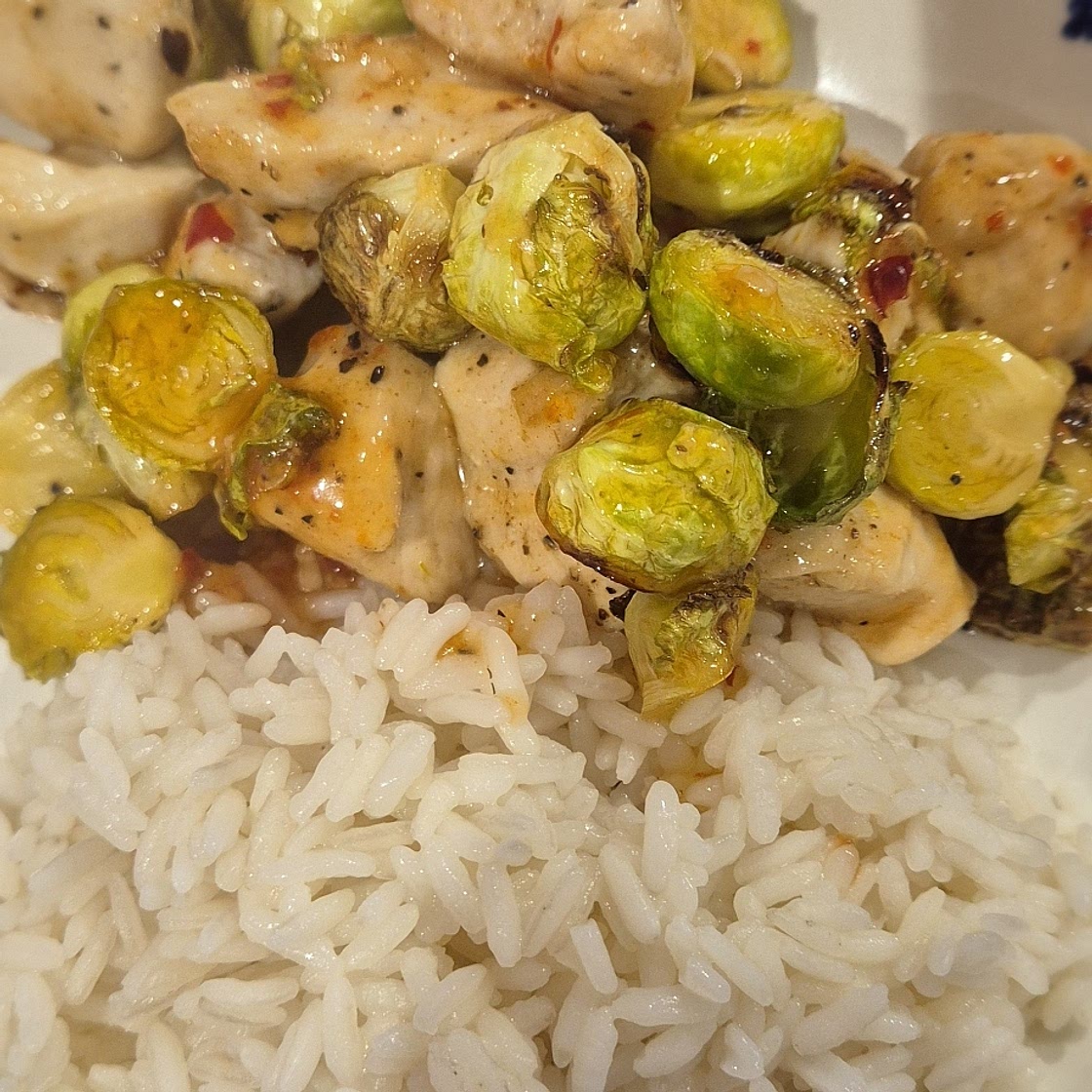 Air Fryer Sweet Chili Chicken and Brussels Sprouts