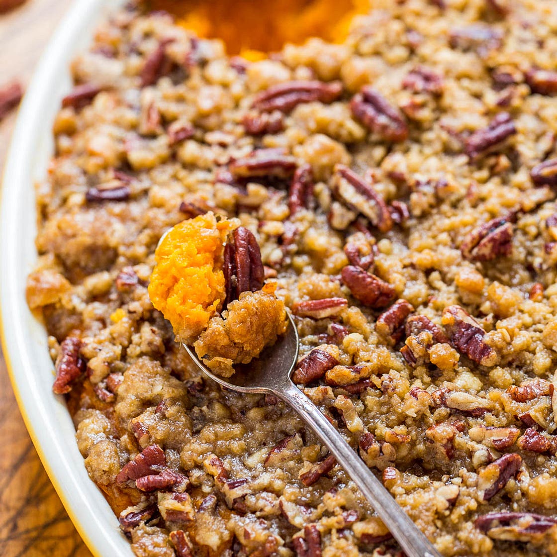 Sweet Potato Casserole with Butter Pecan Crumble Topping
