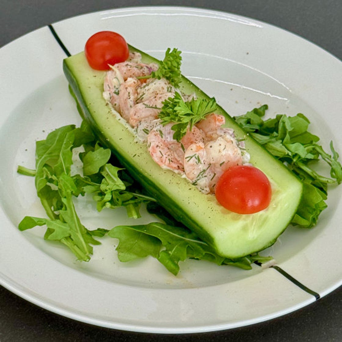 Shrimp in a cucumber boat