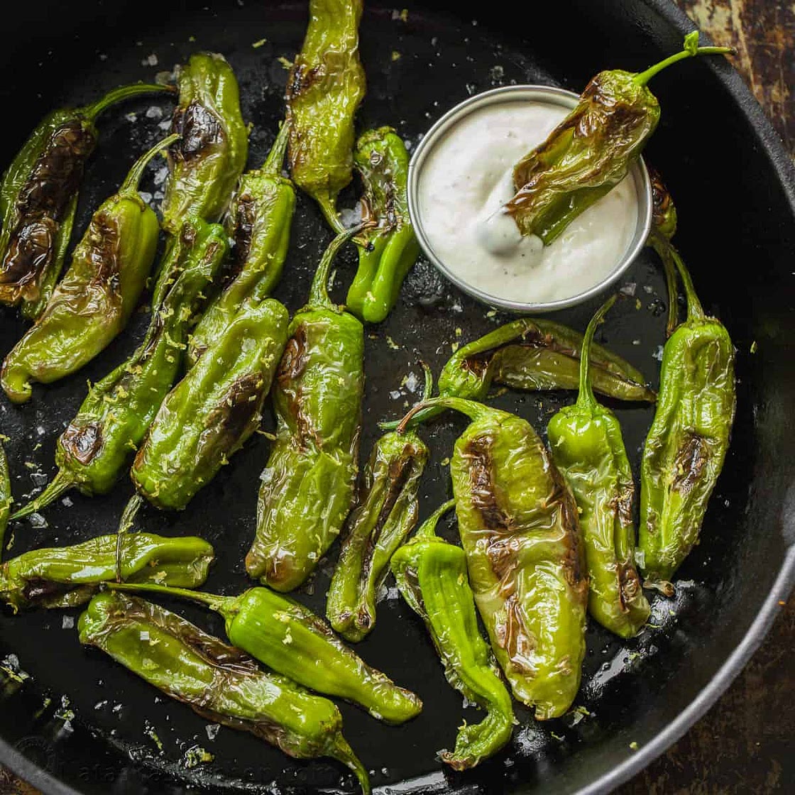 Blistered Shishito Peppers with the Best Dip