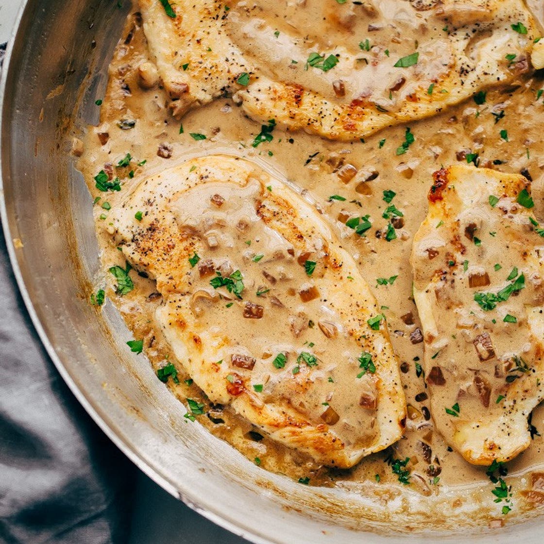 Skillet Chicken in Balsamic Caramelized Onion Cream Sauce