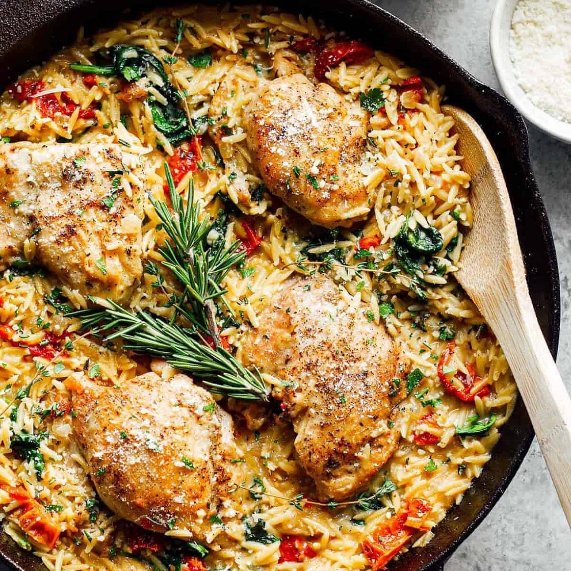Tuscan Chicken and Orzo One Pan Recipe