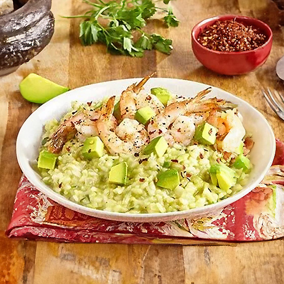 Cheesy Avocado Risotto with Shrimp