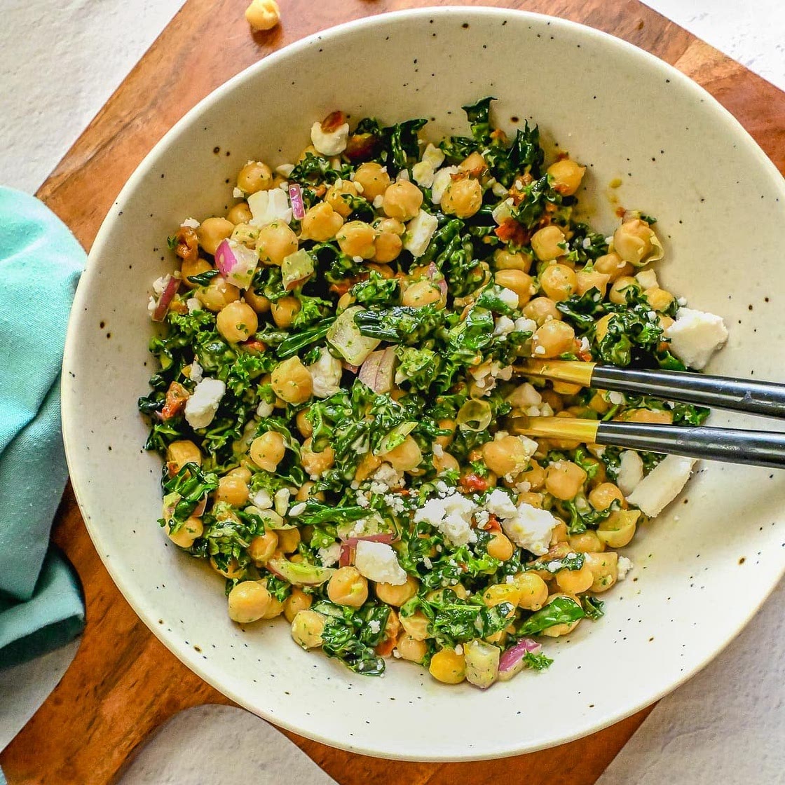 Kale Garbanzo Bean Salad with Lemon Dressing