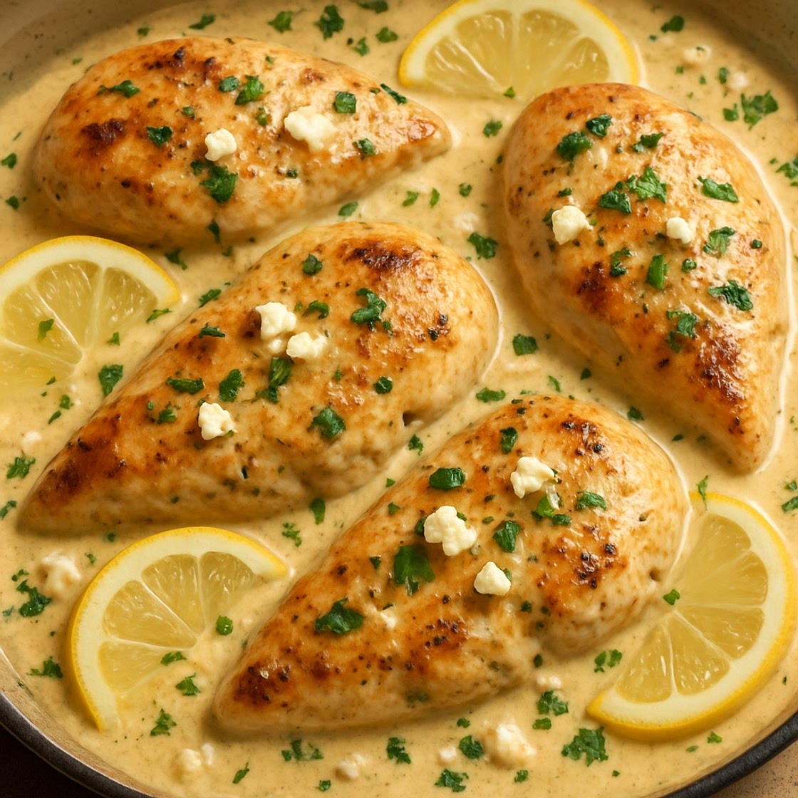 Creamy Greek Lemon Garlic Chicken (Boneless Breasts)