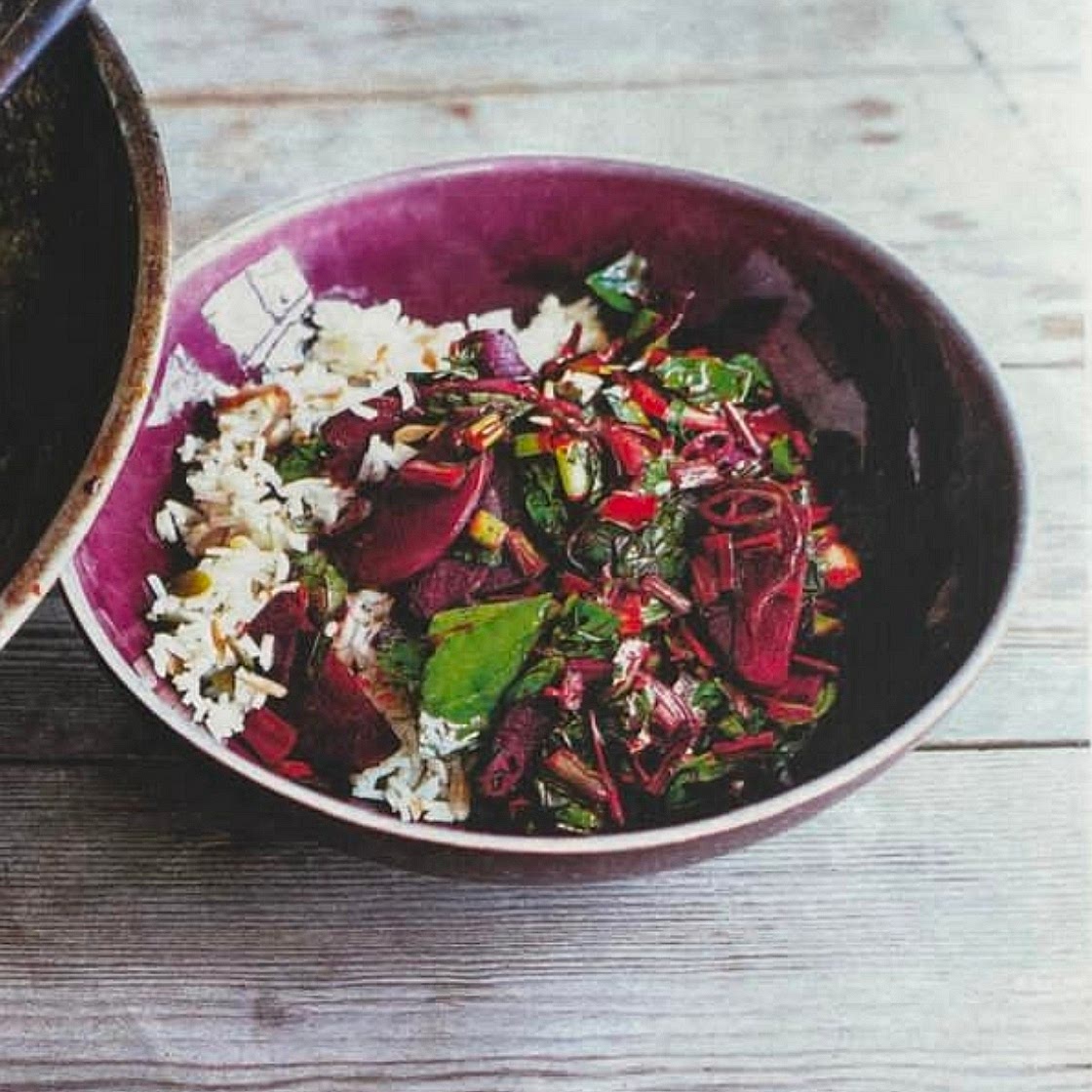 BEET AND CHARD STIR-FRY WITH CHILLI, GINGER AND LIME
