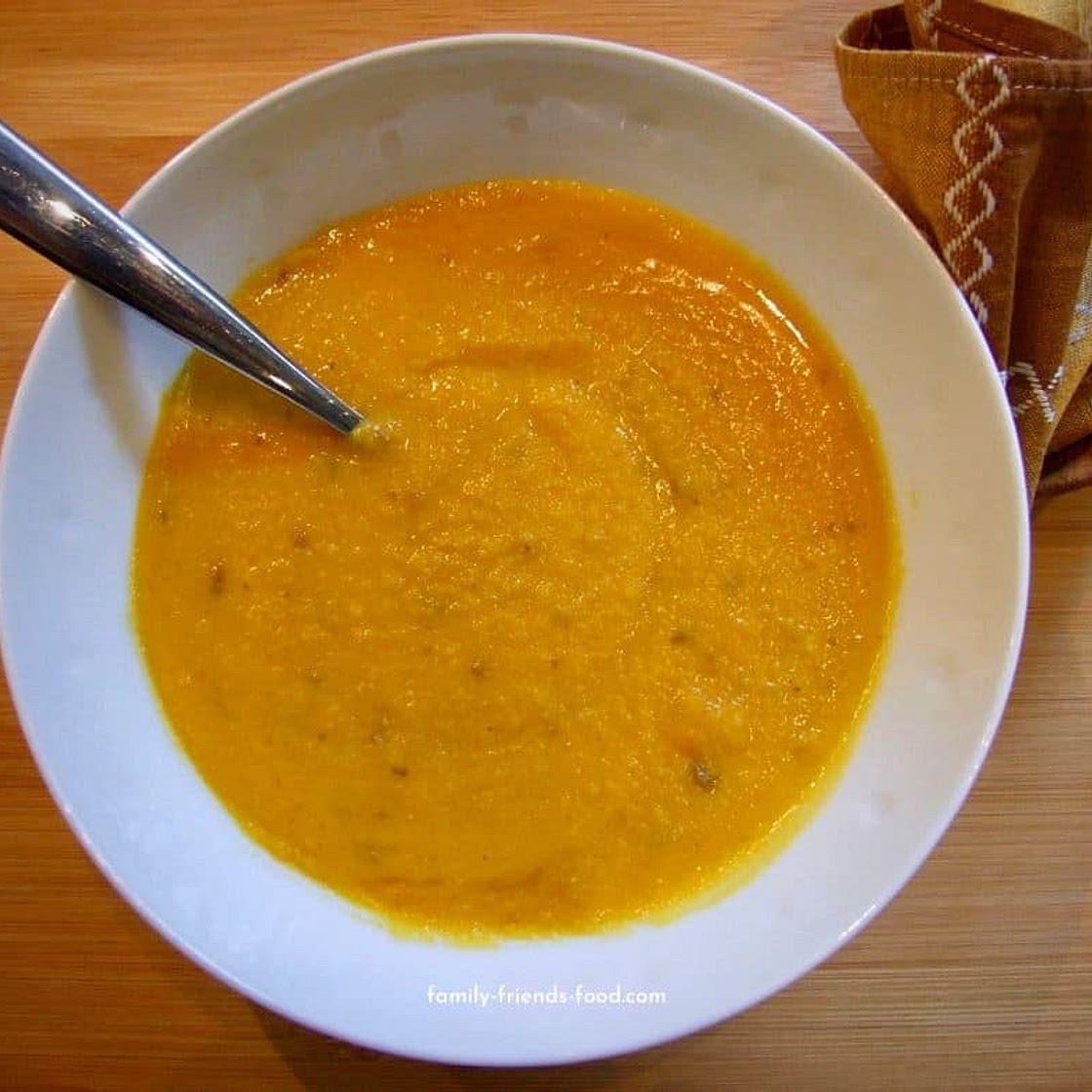 Roasted butternut squash and red lentil soup