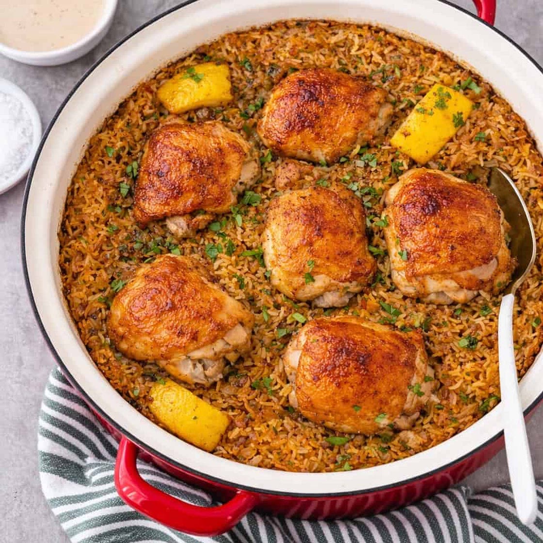 Lemon and Garlic Tahini Chicken & Rice