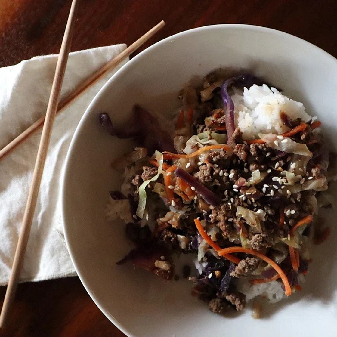 Sweet and Savory Ground Beef and Cabbage Stir-Fry