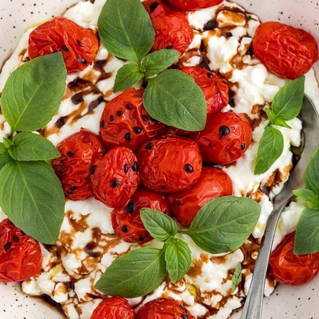 Burst Tomato Cottage Cheese Caprese Bowl