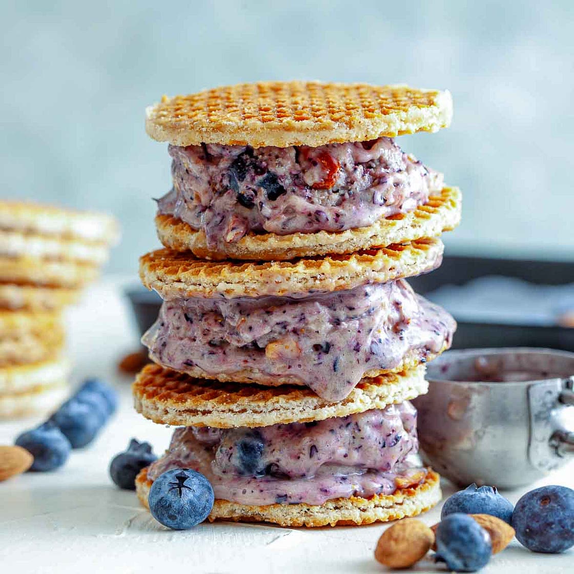 Blueberry Almond Ice Cream Wafflewiches