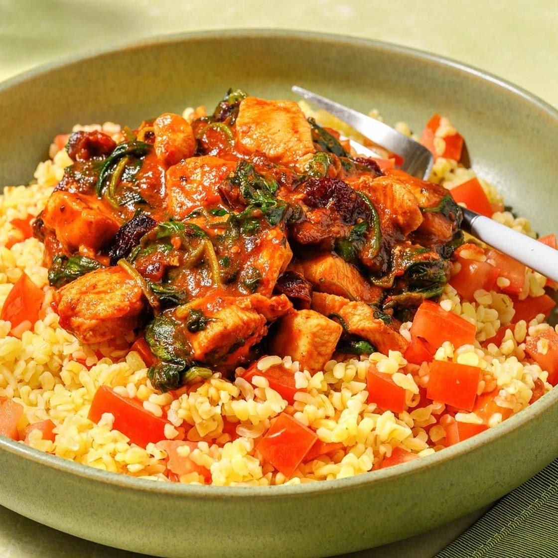 Quick Harissa Cranberry Chicken on Bulgur