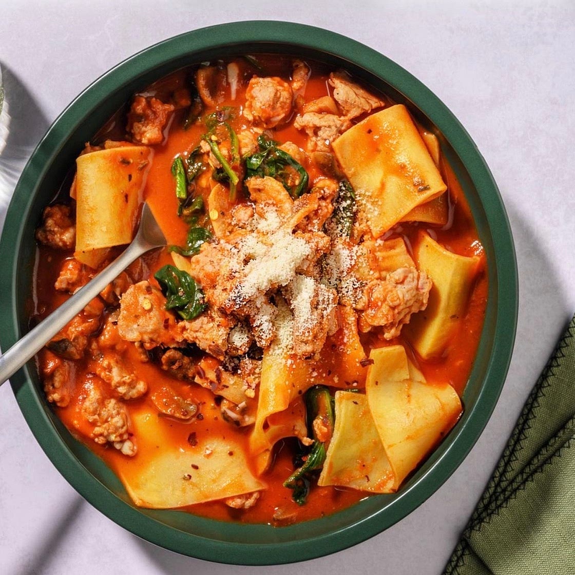 Super Quick Sausage Lasagne Soup