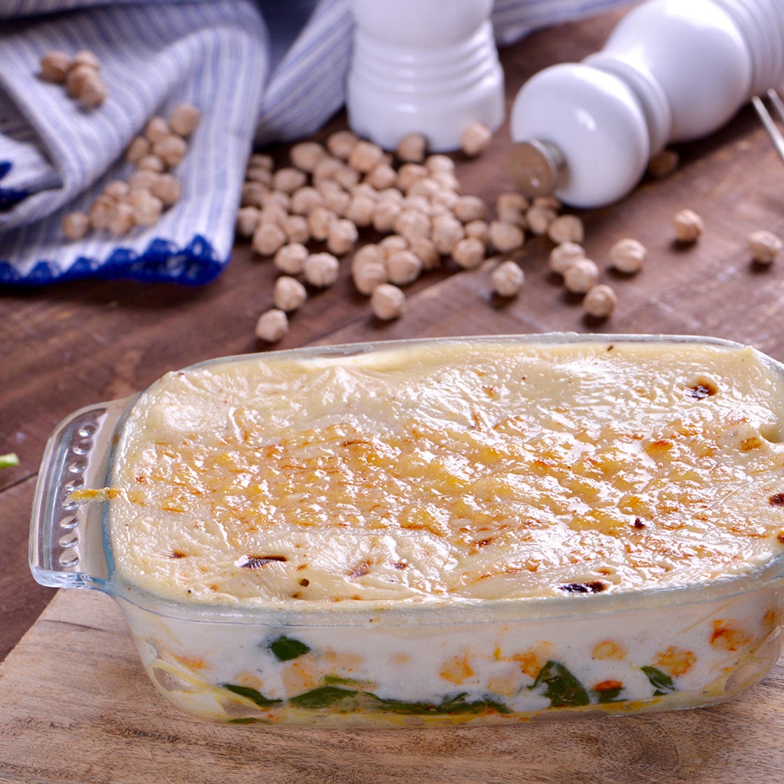 Lasaña de espinacas y garbanzos