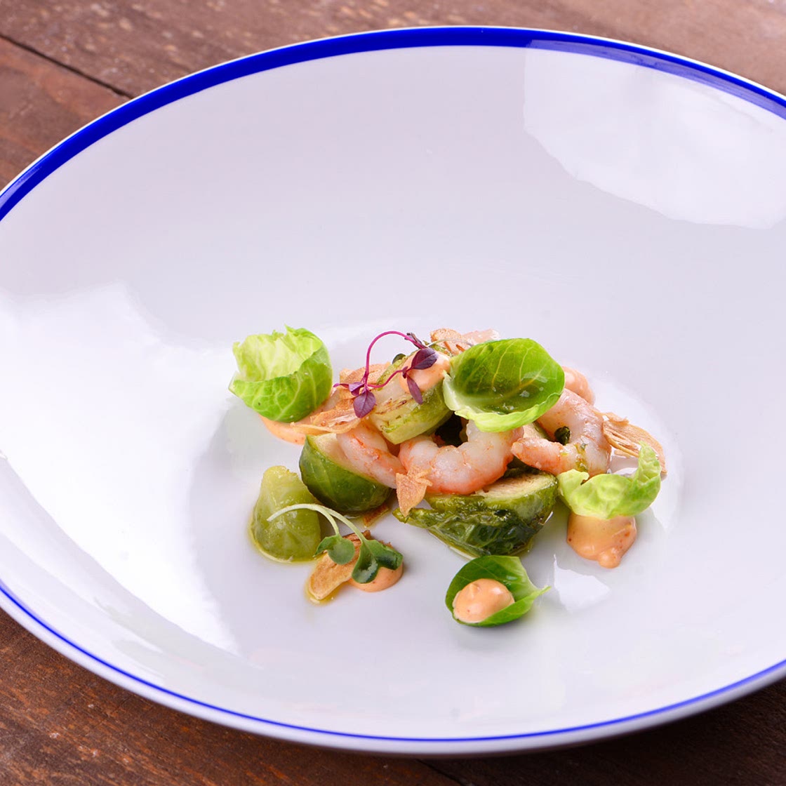 Coles de Bruselas con gambas