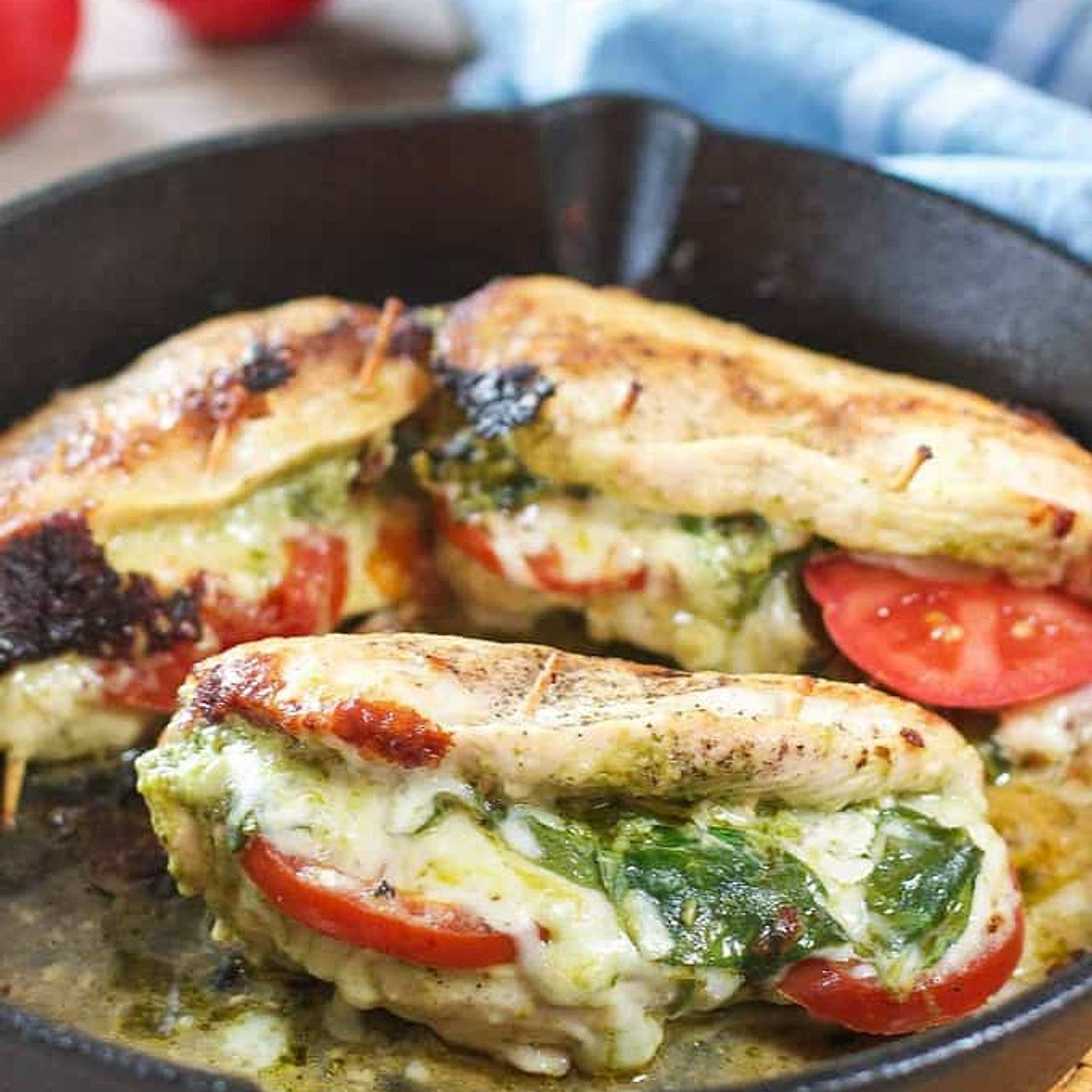 Pesto Tomato and Mozzarella Stuffed Chicken Breasts