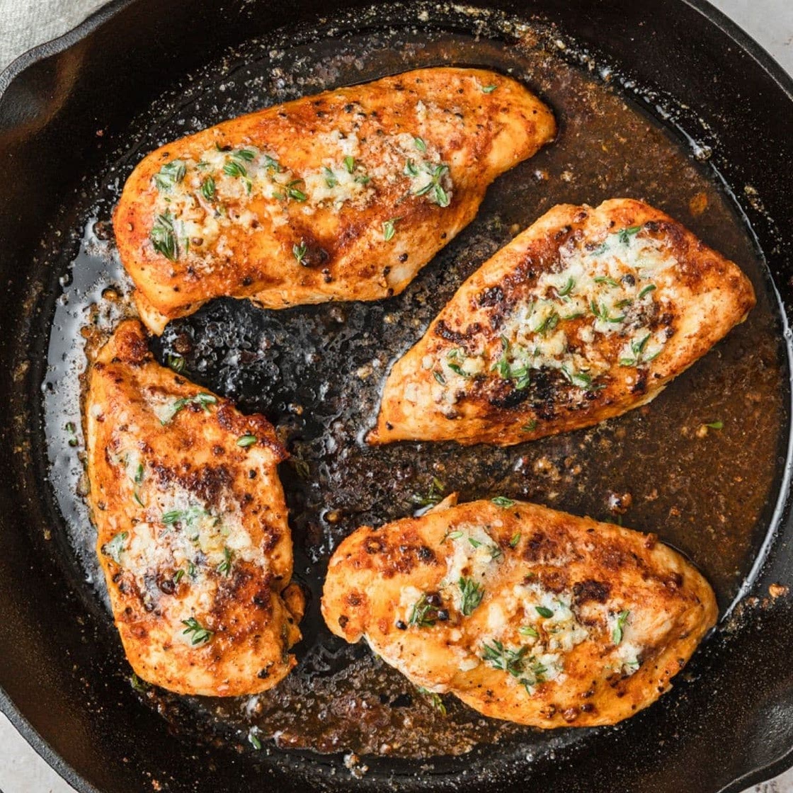 Cast Iron Chicken Breasts with Garlic Herb Butter