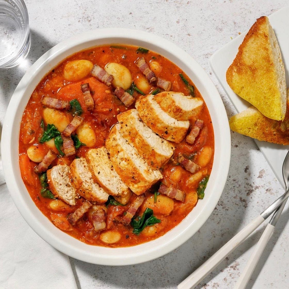 French Inspired One Pot Baked Chicken and Bacon Cassoulet