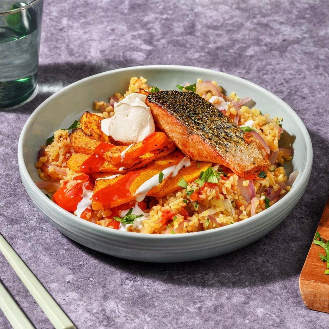 Spiced Butternut Salmon Bulgur Bowl