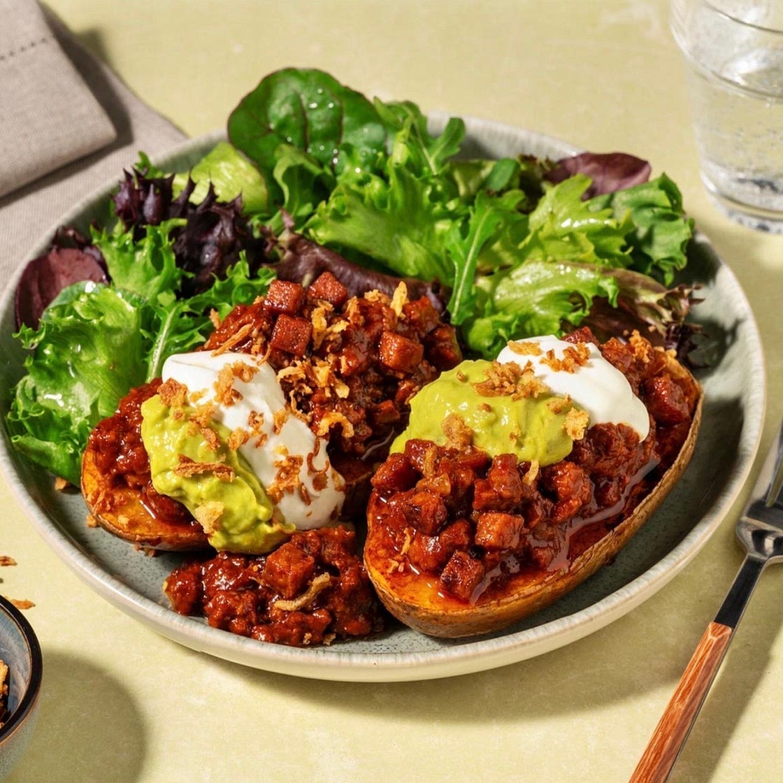 BBQ Cajun Beef and Chorizo Loaded Jacket Potato