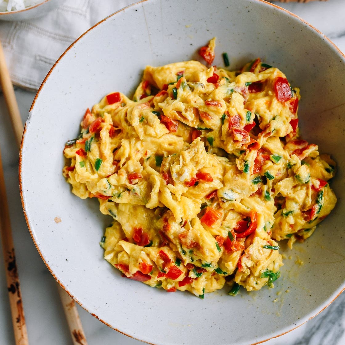 Fluffy Scrambled Eggs with Salted Chilies (Duo Jiao)