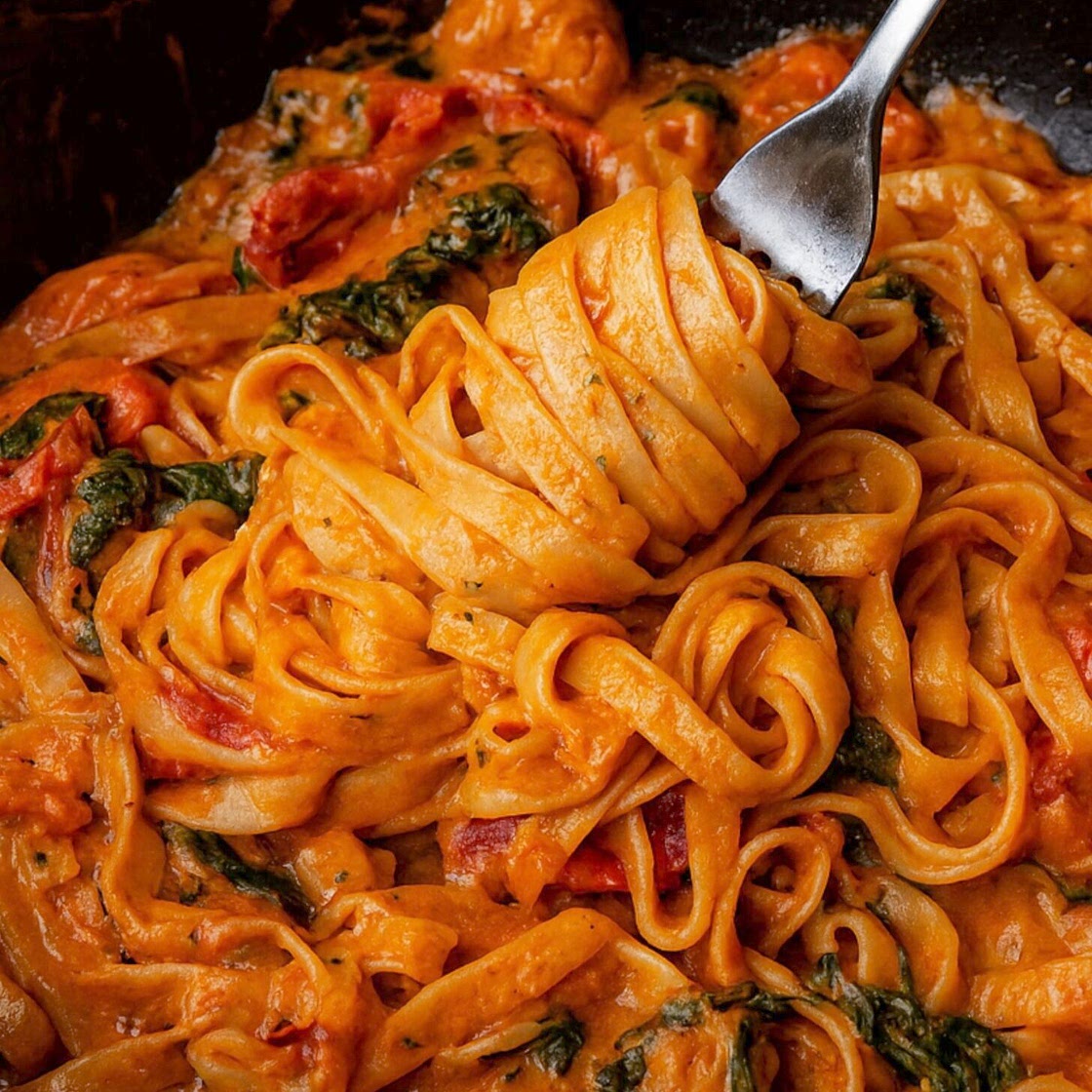 One-Pan Creamy Tomato Spinach Pasta