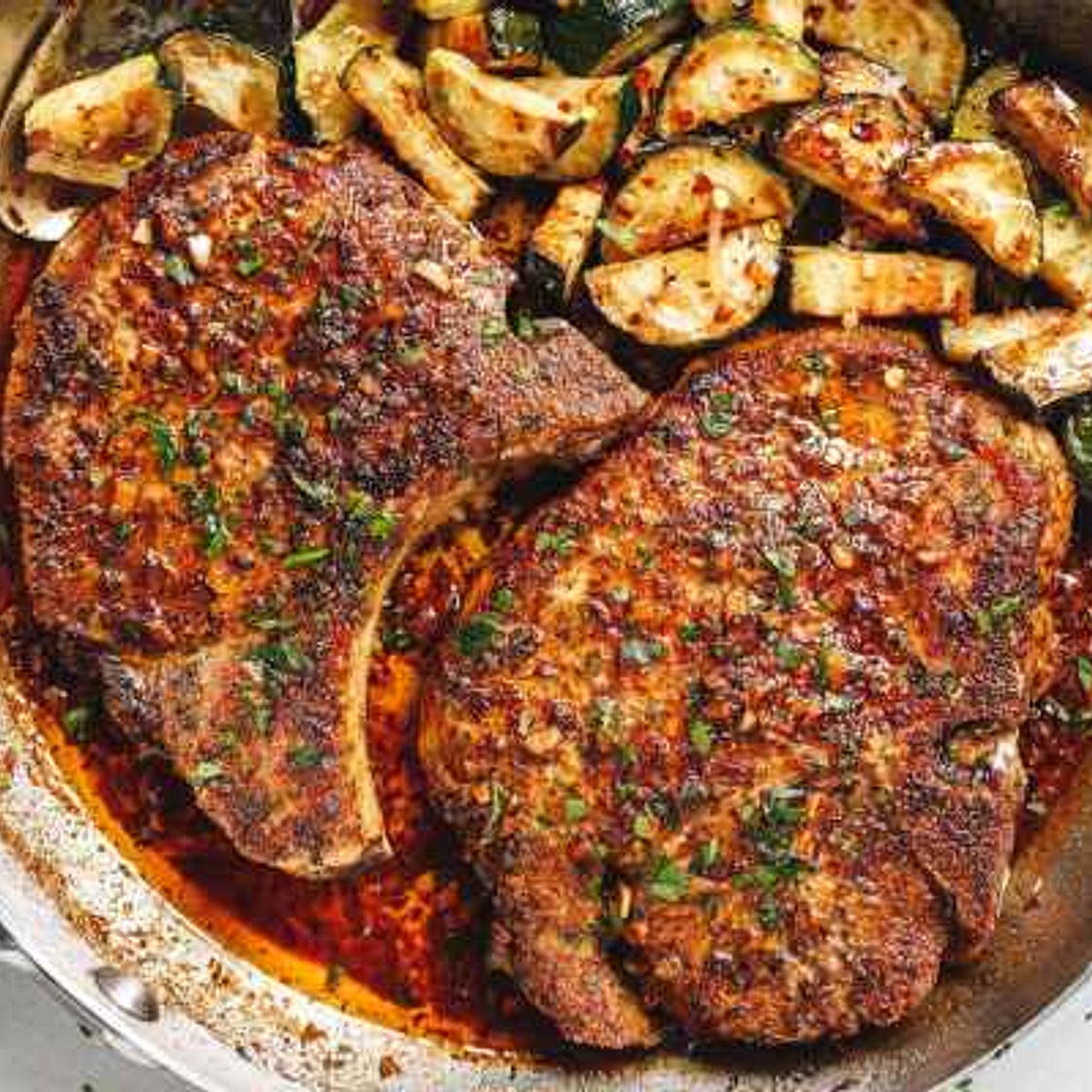 Honey Mustard Pork Chops and Potato Skillet
