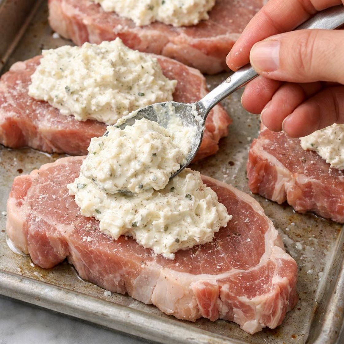 Dollop this 1 savory mixture over raw pork chops into a baking sheet for a simple supper that tastes like you put in way more effort