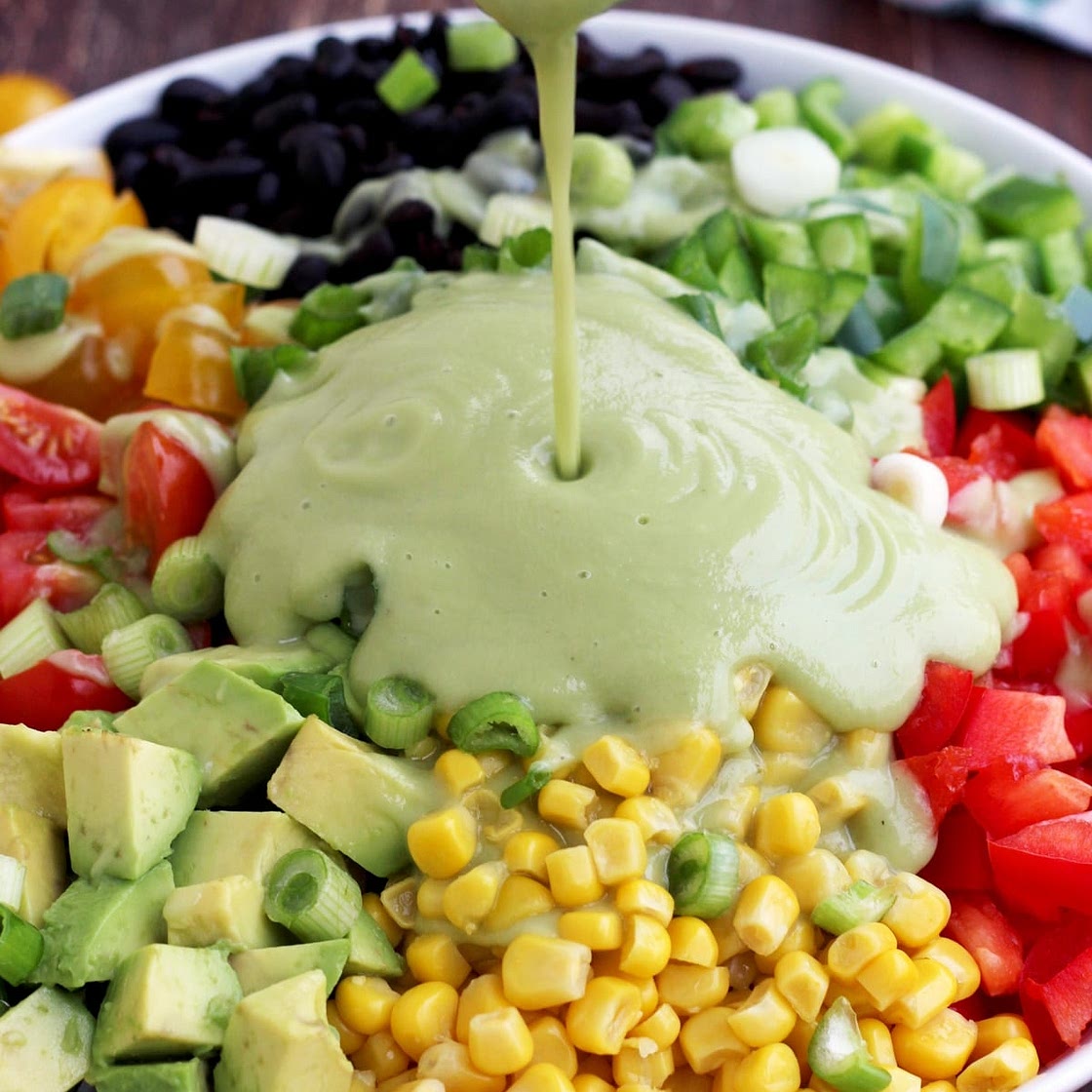 Vegan Mexican Chopped Salad with Avocado Dressing