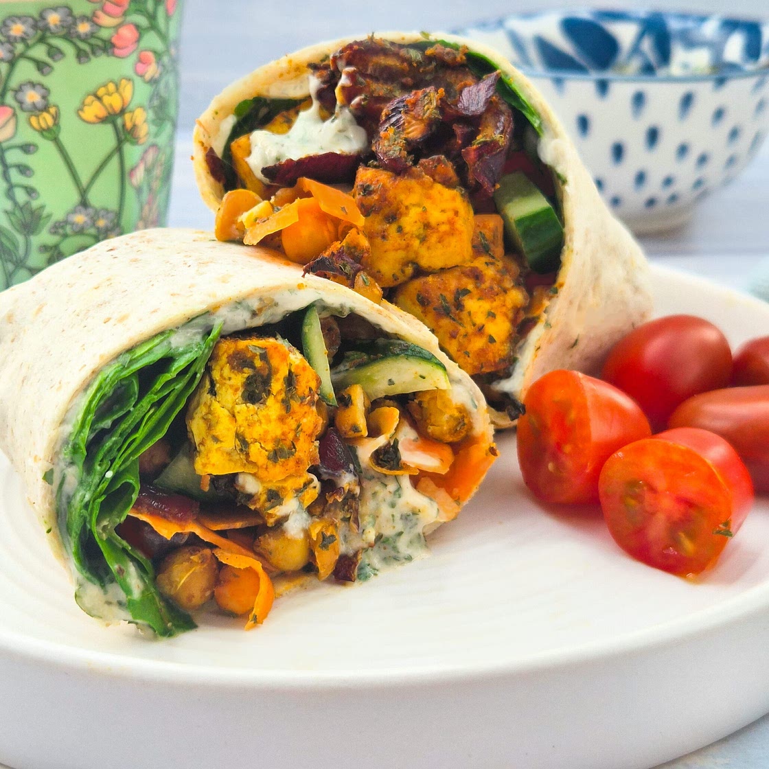 Easy Tikka Tofu & Chickpea Wraps with Mango Mayo