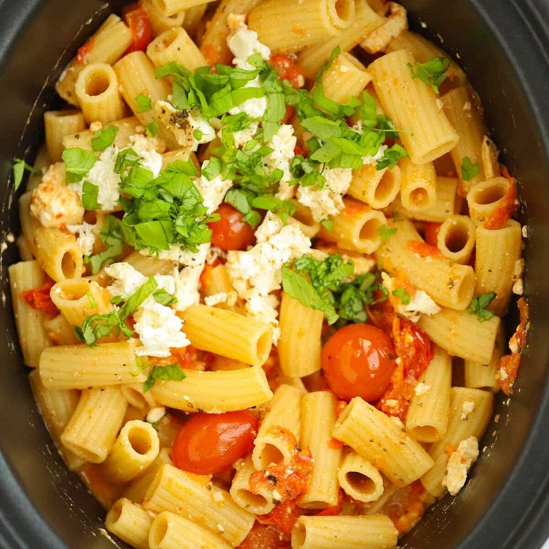 Feta and Tomato Pasta {Slow Cooker Recipe}