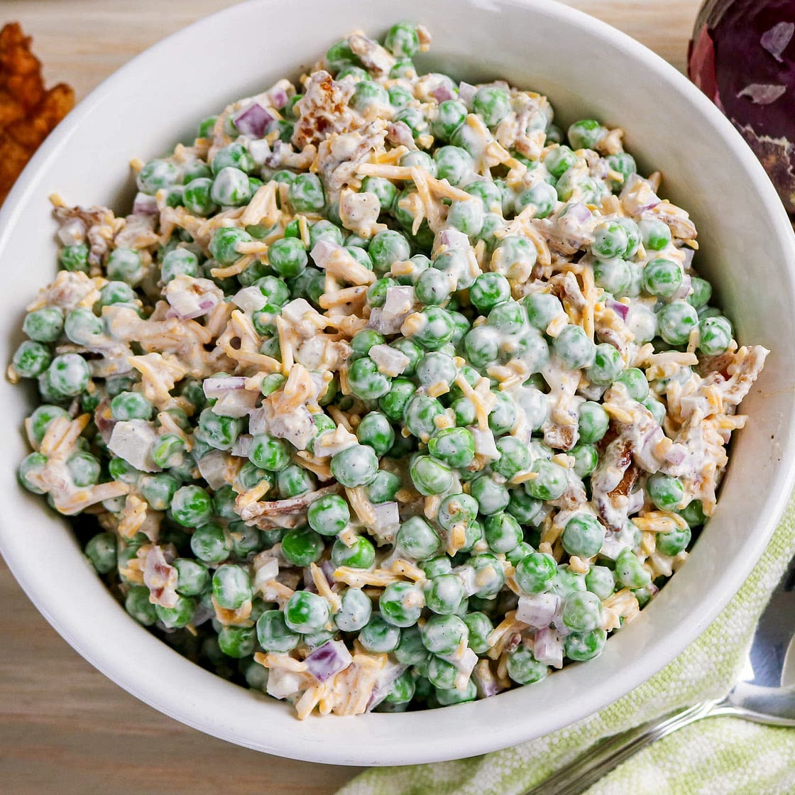 No Mayo Pea Salad with Bacon and Cheddar Recipe