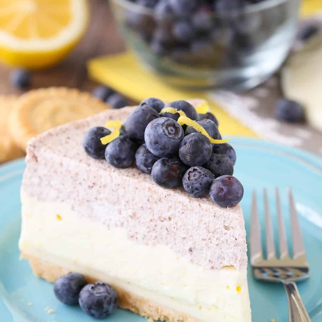 Lemon Blueberry Shortbread Mousse Cake