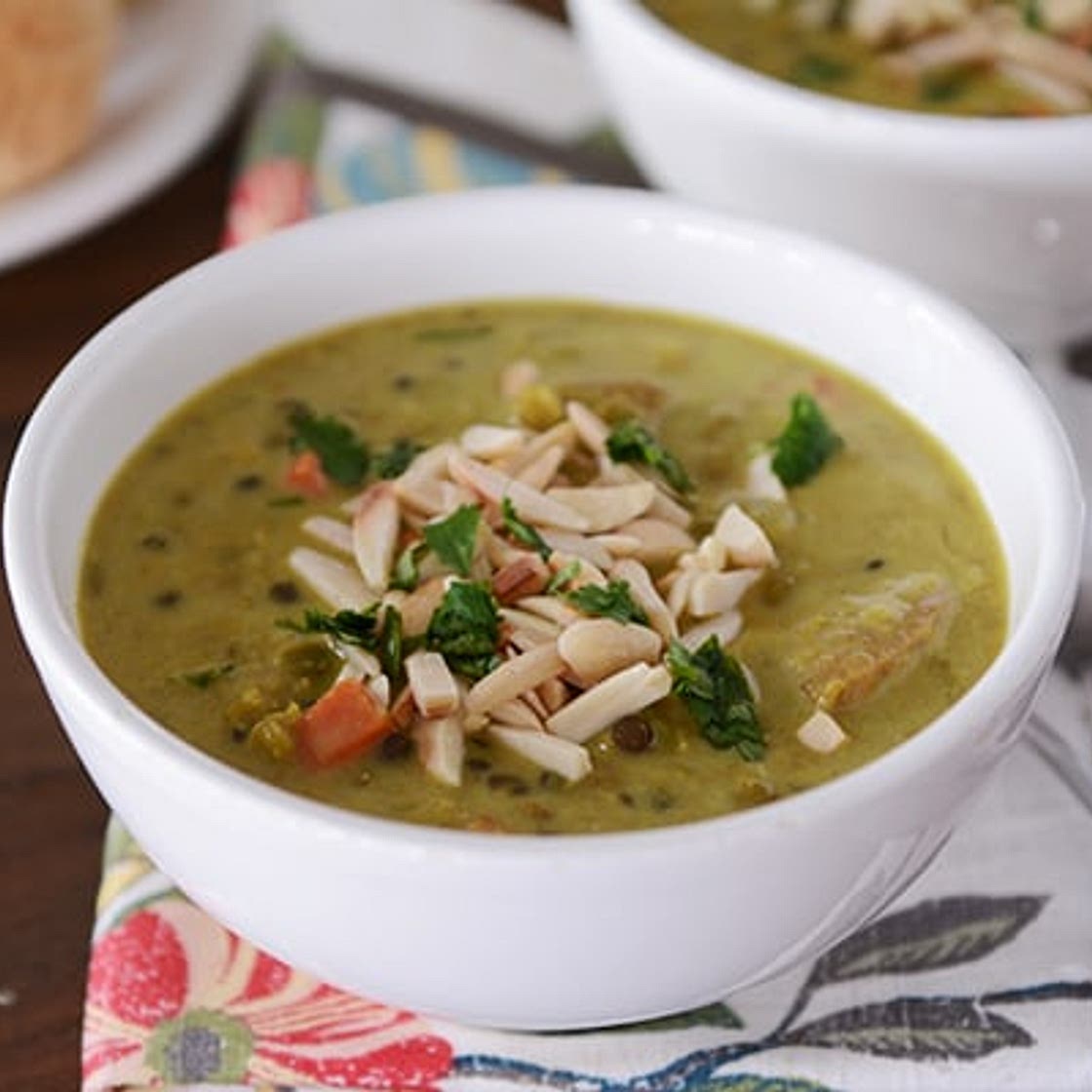 Curried Lentil and Sausage Soup with Toasted Almonds