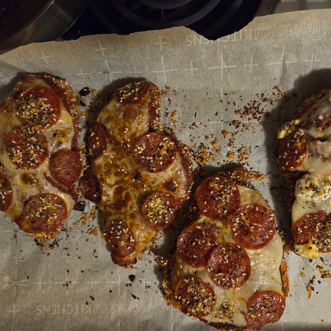 Sesame-Crusted Chicken Schnitzel "Pizza"