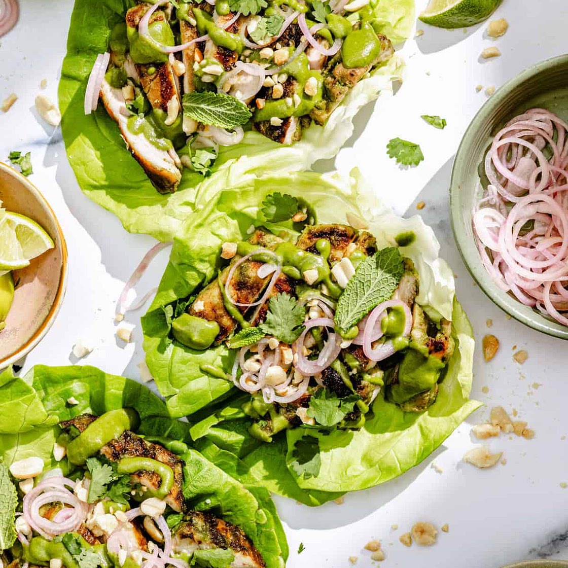 Spicy Coconut Grilled Chicken Lettuce Wraps