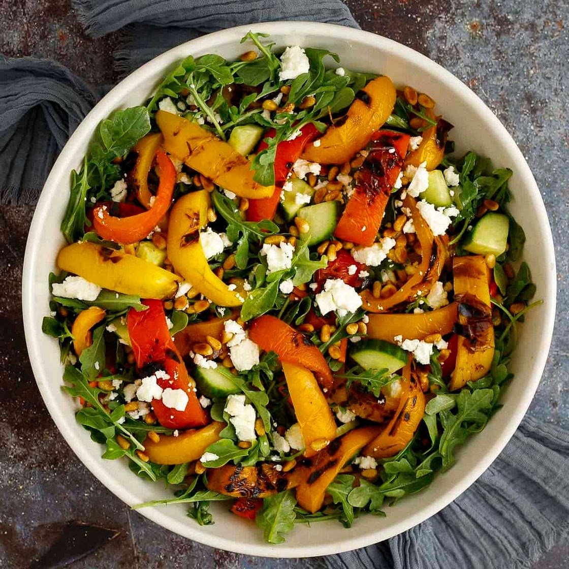 Grilled Bell Pepper and Arugula Salad (Easy Roasted Pepper Salad)