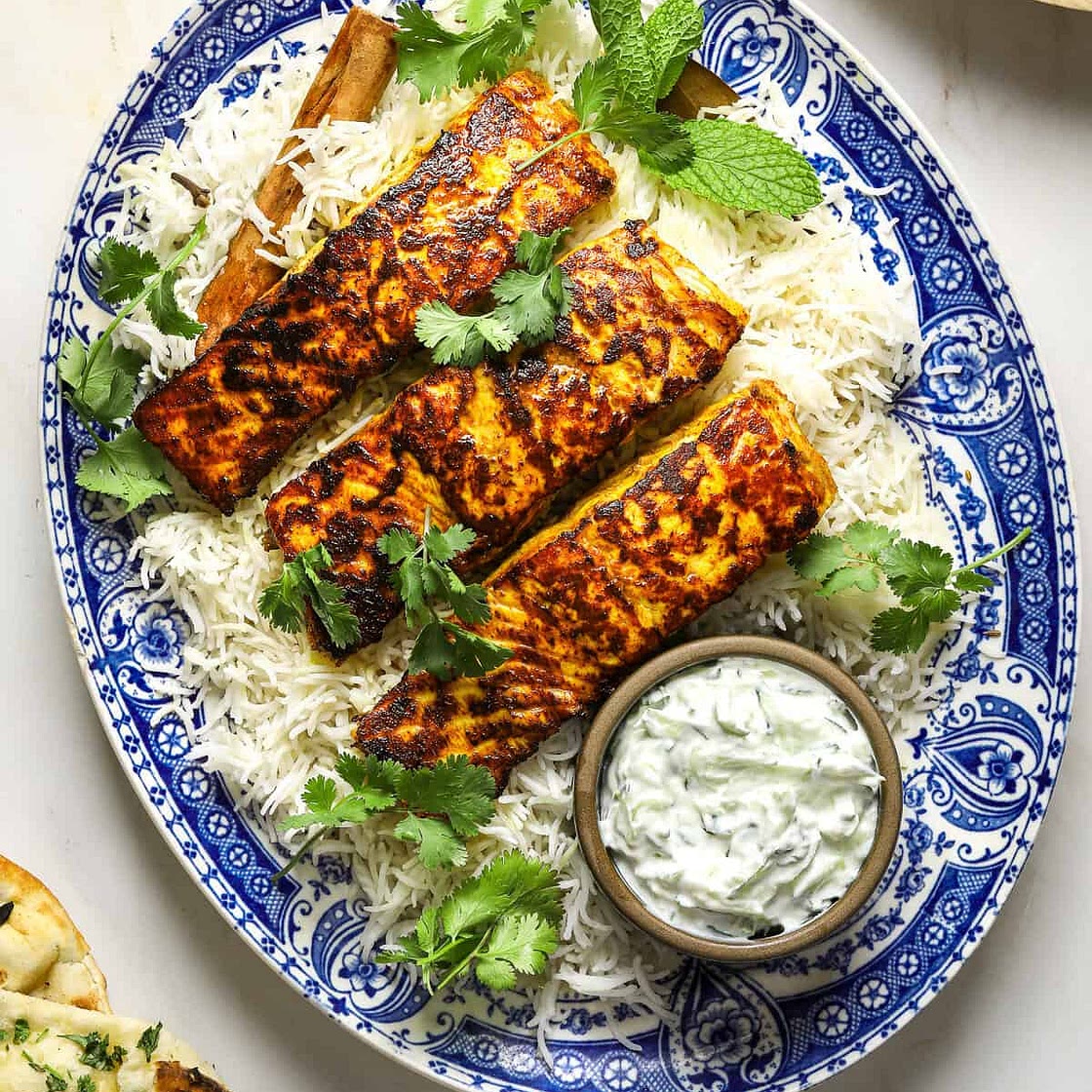 Tandoori Salmon with Cucumber Raita