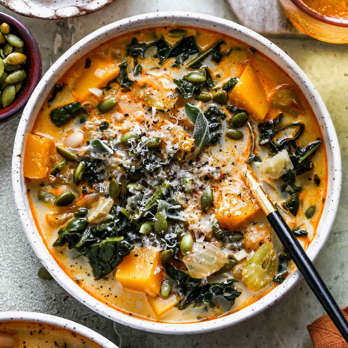Butternut Squash, Kale, and White Bean Soup
