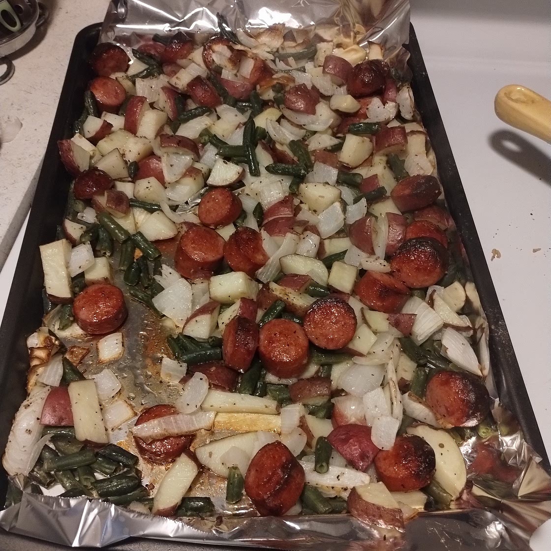 Sheet Pan Kielbasa Potatoes and Green Beans