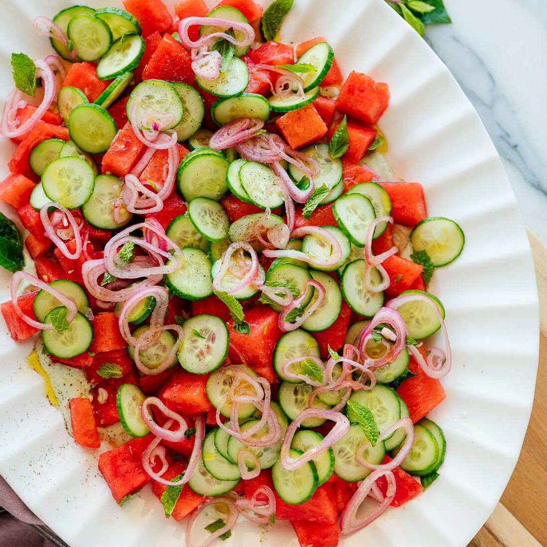 Watermelon Salad with Herbed Yogurt Sauce