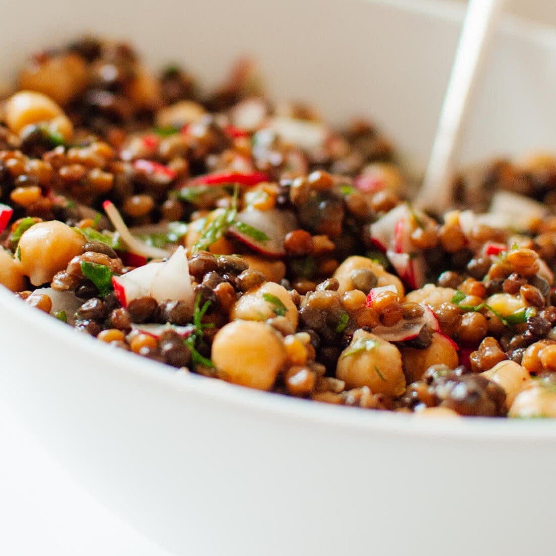 Lemony Lentil and Chickpea Salad with Radish and Herbs